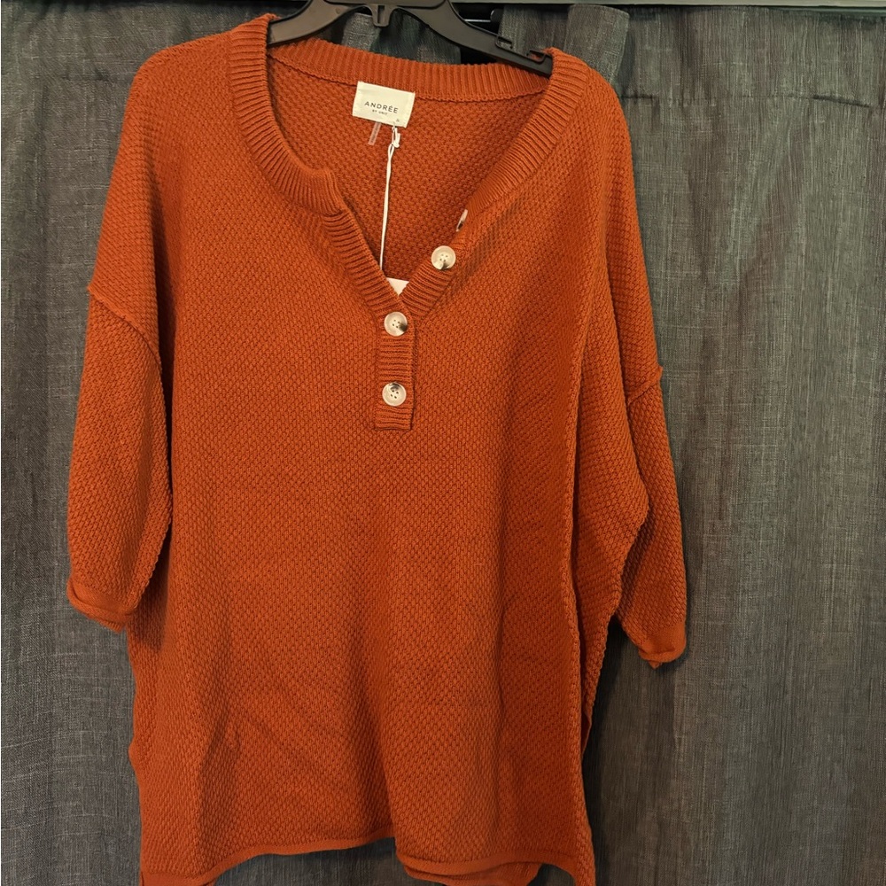 Women's Rust Button-Down Blouse 3/4 sleeves